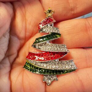 Sparkling Rhinestone Christmas Tree Brooch 1.75 inches